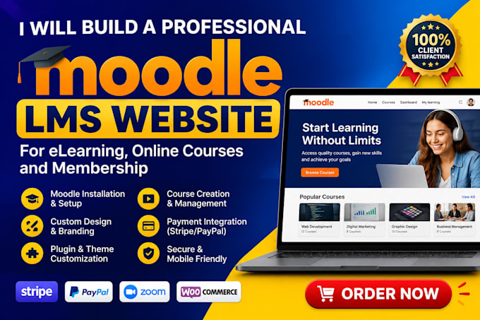 build moodle lms website for elearning, online courses, membership