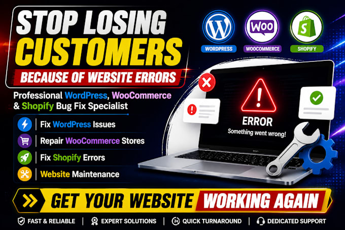 do website maintenance shopify bug fix wordpress issues woocommerce fix website