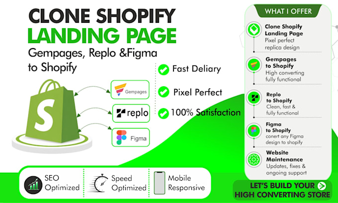 clone one shopify product store using figma to gemapege or replo, pagefly