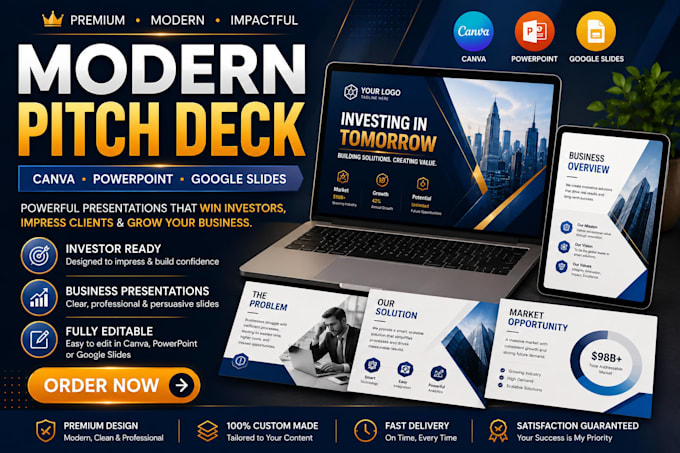 design a modern pitch deck in canva or powerpoint