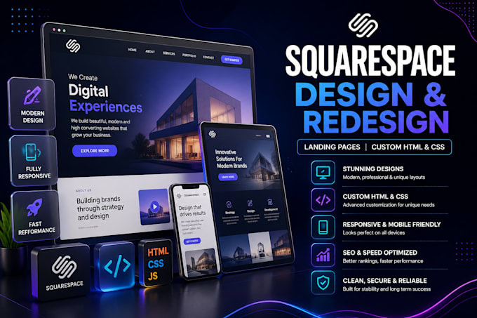 design, redesign squarespace website, landing page, HTML CSS