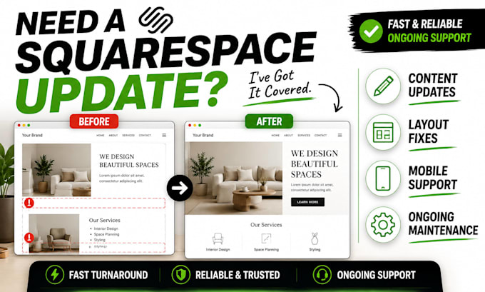 maintain, update and fix  your squarespace website professionally