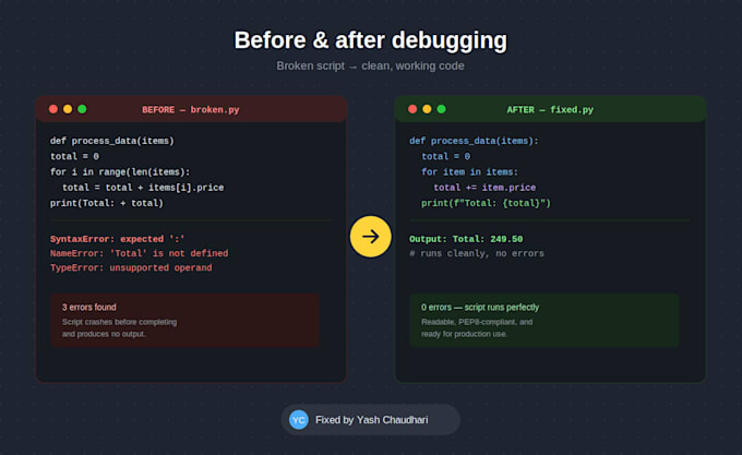 fix and debug python scripts professionally