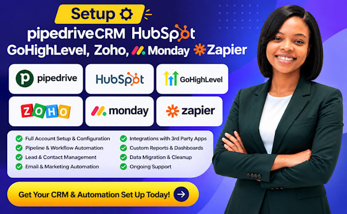setup pipedrivecrm hubspot gohighlevel,zoho ,monday zapier