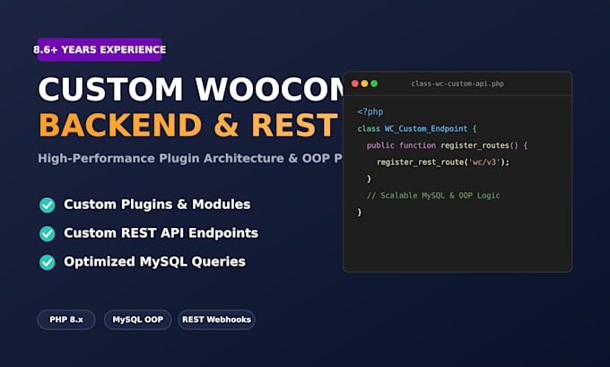 develop custom woocommerce backend modules and rest apis