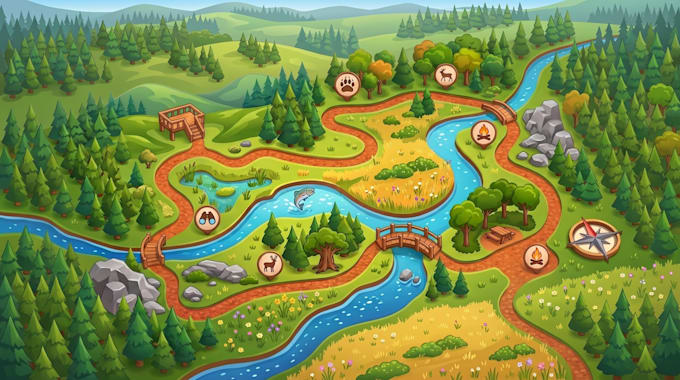 do interpretive trail map, heritage trail map, hex map, lot map, attraction map