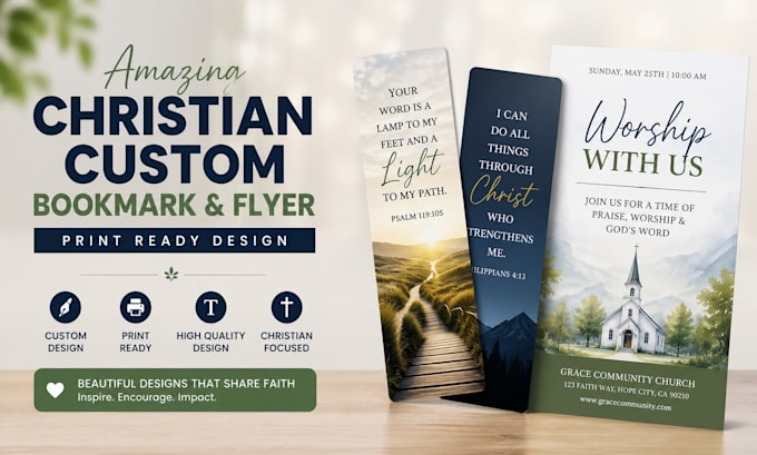 design christian custom print ready bookmark and flyers