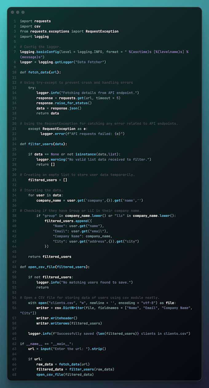 write a python script to connect rest apis and export data to CSV or json
