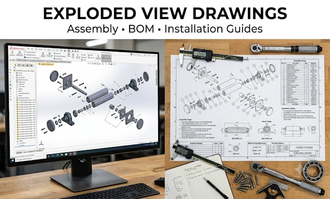 create exploded view assembly drawings with bom and installation guides