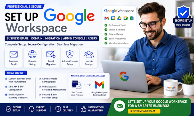 set up google workspace business domain email migration admin console users