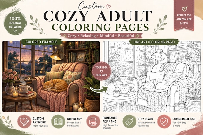 design custom coloring book pages for adult or kids KDP