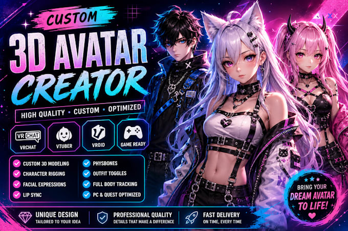 create custom 3d avatars, 3d character models for vrchat
