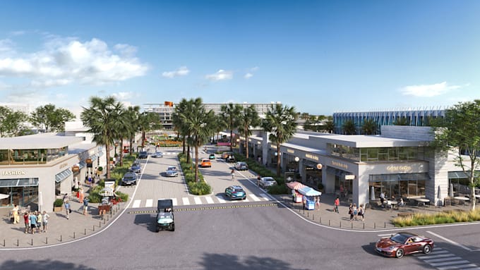 visualize 3d urban masterplan,retail store,commercial space, landscape rendering