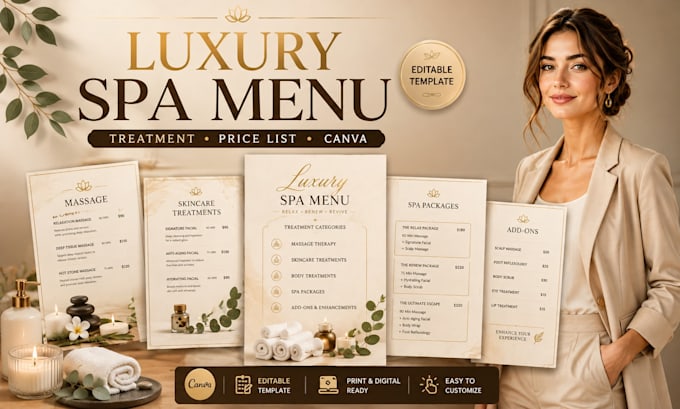 design spa menu treatment menu salon price list editable canva template