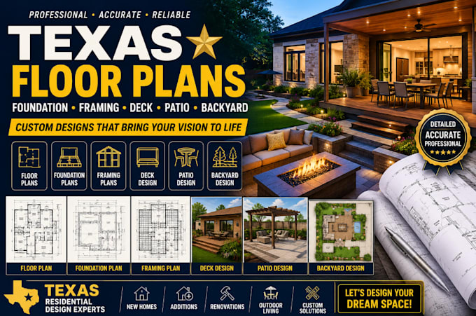 design texas floor plans, foundation plans, framing plans, deck, patio designs