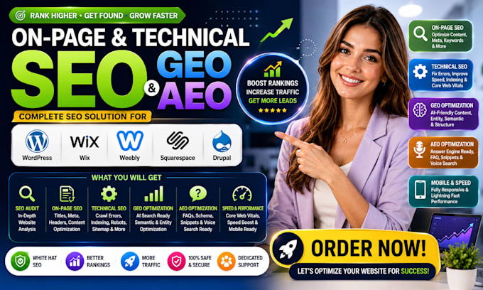 do onpage technical SEO GEO aeo for weebly wix squaurespace drupal wordpress