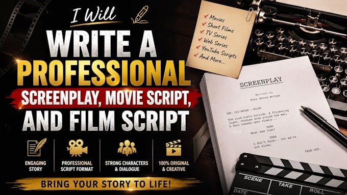 write a professional screenplay, movie script, and film script