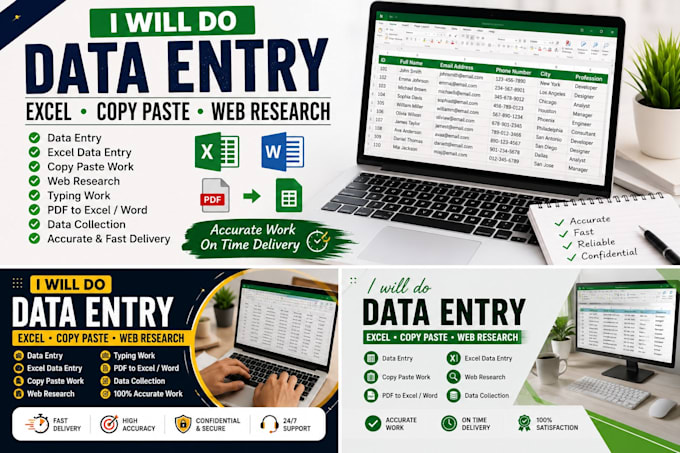do accurate data entry, excel data entry, copy paste, typing and web research