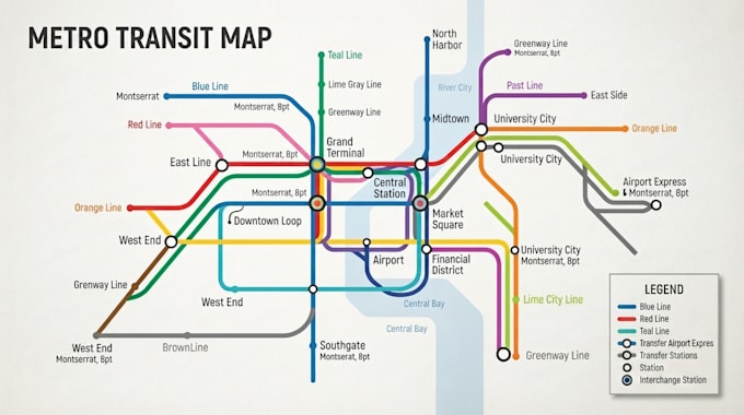 design clean subway, metro and transit map illustrations