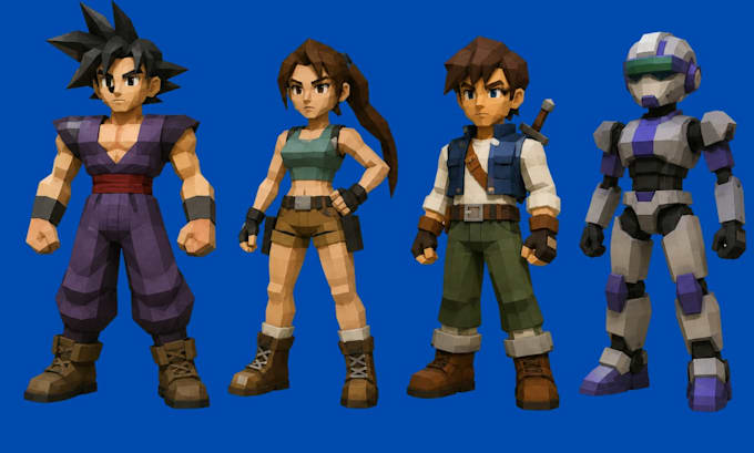 create retro low poly 3d character model rigging and 3d animation in n64 ps1 y2k