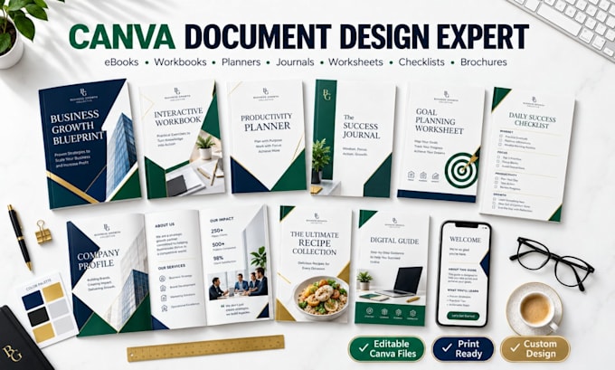 design canva ebook worksheet checklist journal planner and bronchure