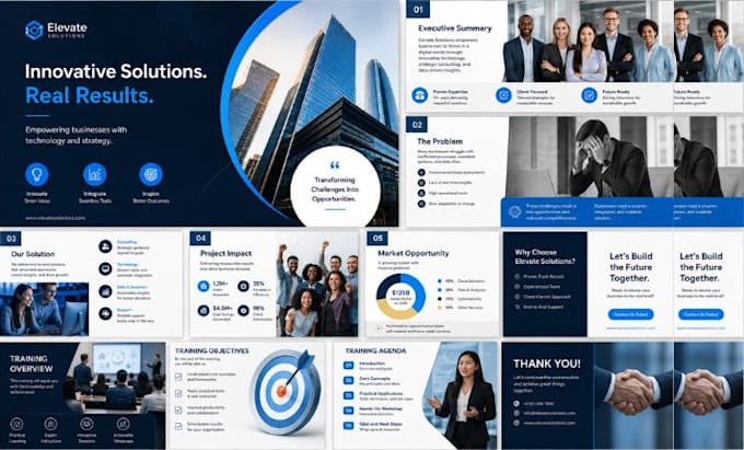 design a professional powerpoint presentation pitch deck and training slides