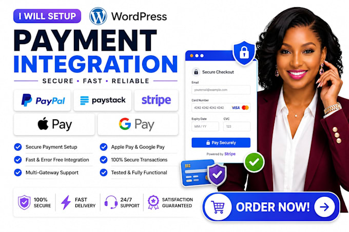 setup wordpress paypal integration, paystack, stripe, integration, apple pay API
