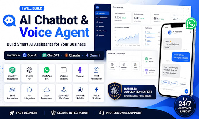 build ai chatbot, ai voice agent, chatgpt bot and ai automation
