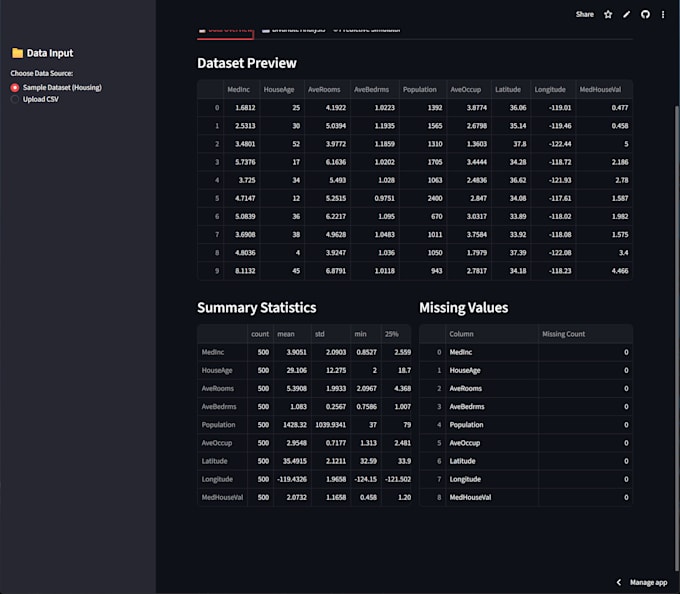 build an interactive python streamlit dashboard for data analytics and ml