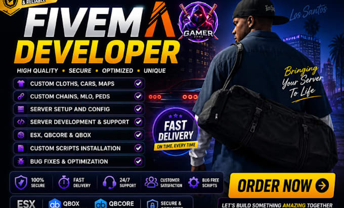 custom fivem cars, mlo, maps, scripts, qbcore esx setup and server fix bugs