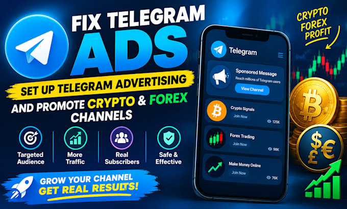fix telegram ads, set up telegram advertising and promote crypto forex channels