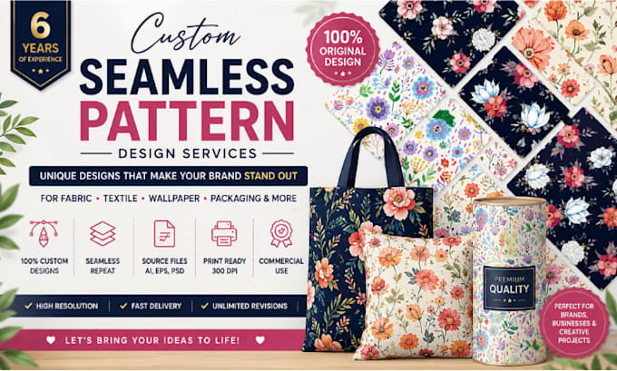 design custom seamless patterns for fabric, textile and package