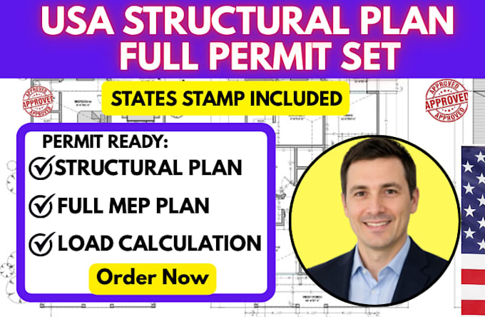 usa city full permit set, structural plan, foundation plan, mep plan, electrical