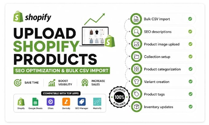 upload shopify products, SEO optimization and bulk CSV import for fashion store