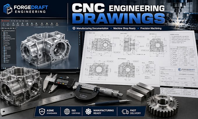 create cnc machining drawings for manufacturing and production cad