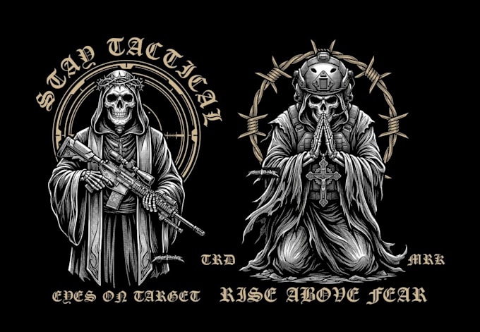 make badass vintage skeleton logo with tattoo style artwork