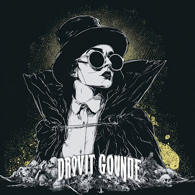 draw a retro dark illustration for apparel