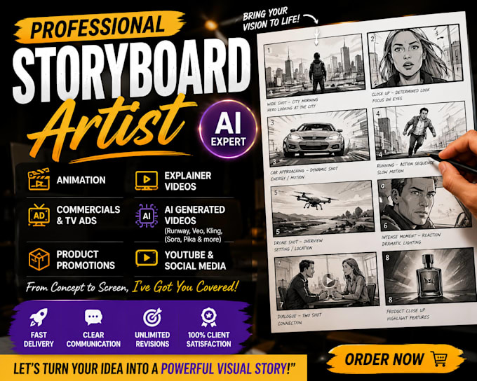 create professional storyboard for animation commercial or explainer video
