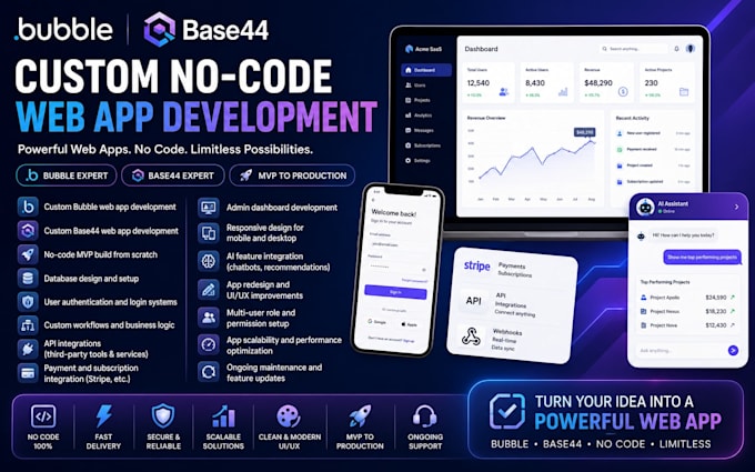 develop custom bubble web app base44 web app no code web app mvp to production