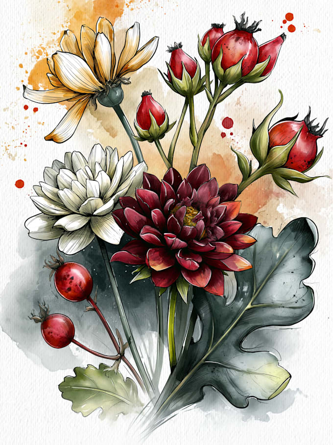 draw botanical illustrations of flowers, plants,