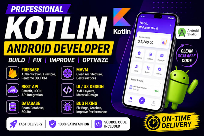develop android apps using kotlin, firebase, and android studio