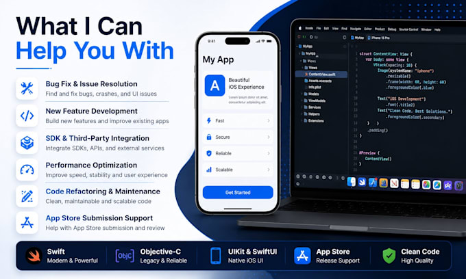 develop fix or maintain your ios app in swift or objectivec