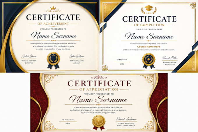 do professional certificate design for awards, courses,