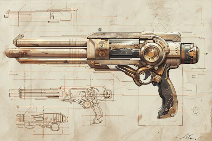 create weapon design and illustration