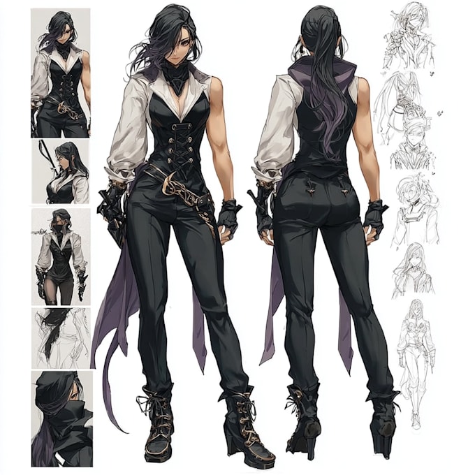 design anime character sheet and reference artwork