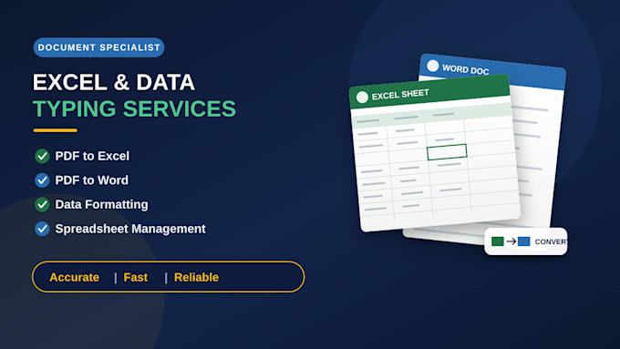 do data entry, microsoft excel, PDF to excel, and copy typing