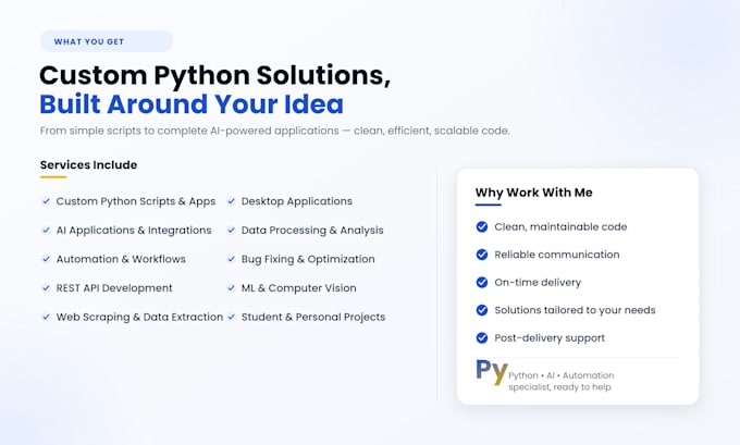 be your python developer for custom scripts, automation, ai apps, and API