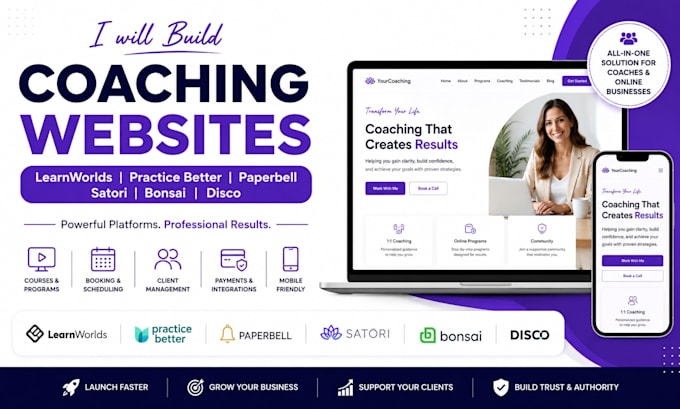 build learnworlds practice better paperbell satori bonsai disco coaching website