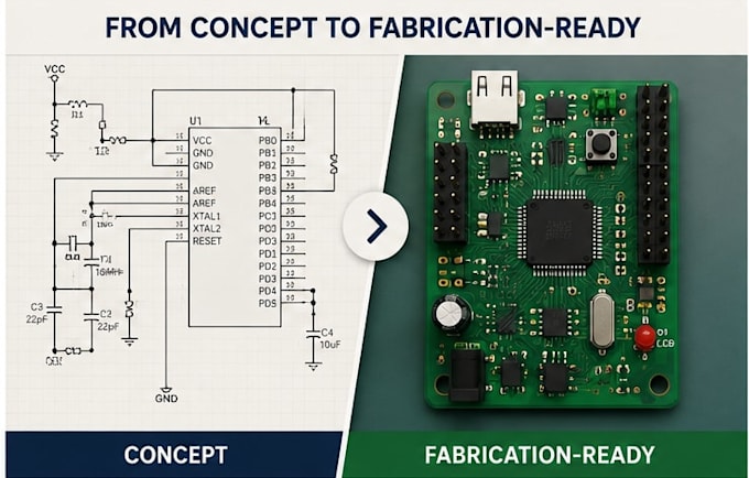 create pcb schematic, layout and code