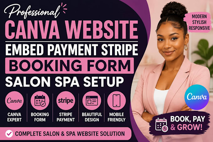 design canva website embed payment stripe booking form salon spa setup